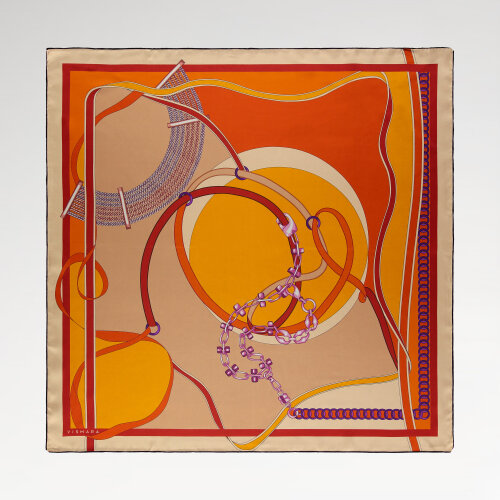 Sciarpa quadrata in seta con motivo Orange Chain Harmony