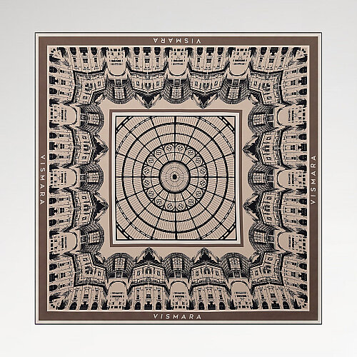 Sciarpa quadrata in seta twill con motivo a cupola di Mink Galleria.