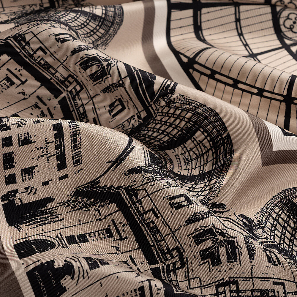 Sciarpa quadrata in seta twill con motivo a cupola di Mink Galleria. - 2