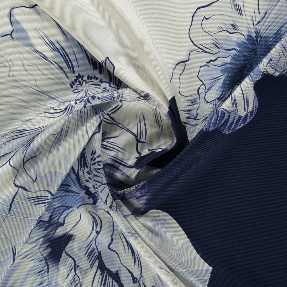 Sciarpa quadrata in seta twill con motivo Linea Fiora blu navy - Vismara