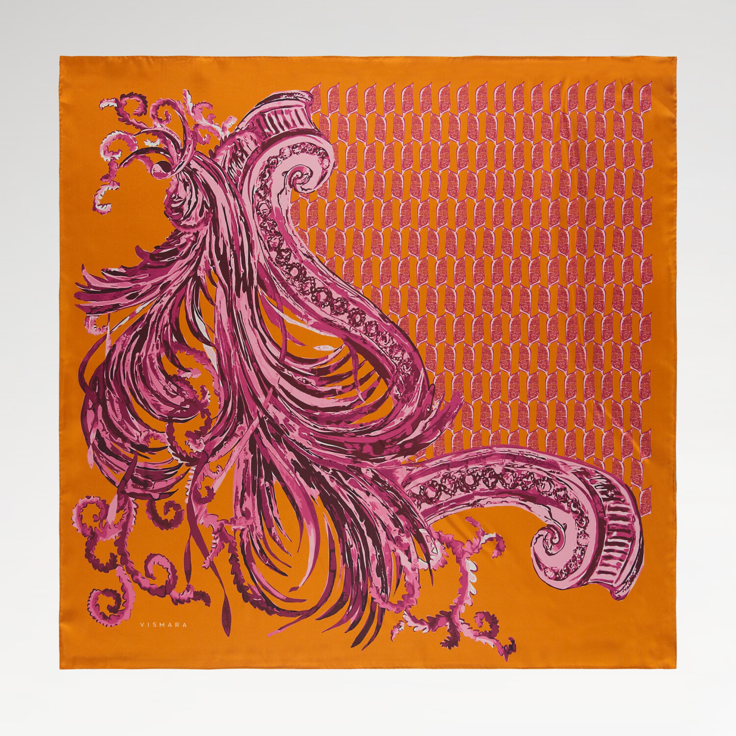 Sciarpa quadrata in seta twill con motivo Silenzio Dorato arancione - 1
