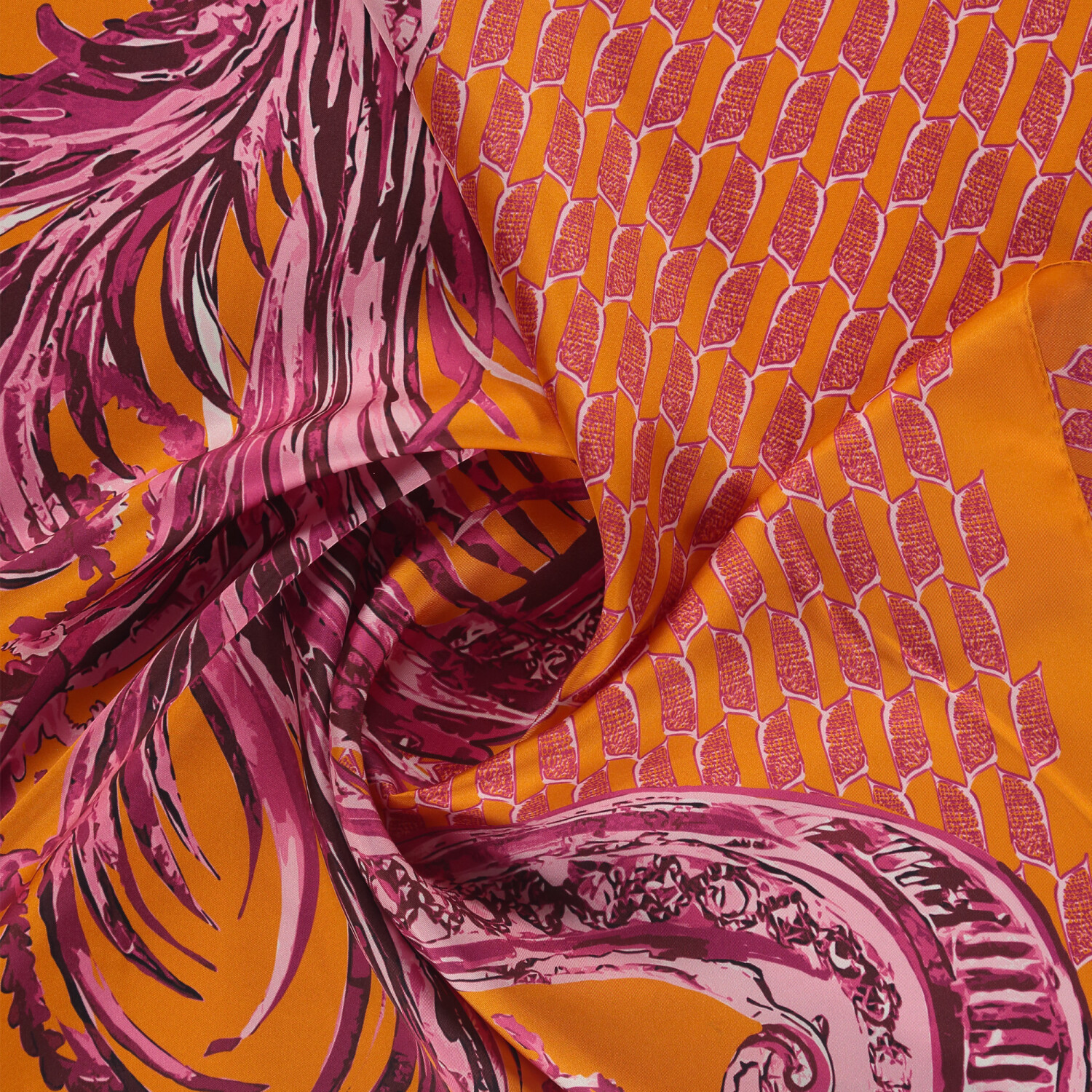 Sciarpa quadrata in seta twill con motivo Silenzio Dorato arancione - 2