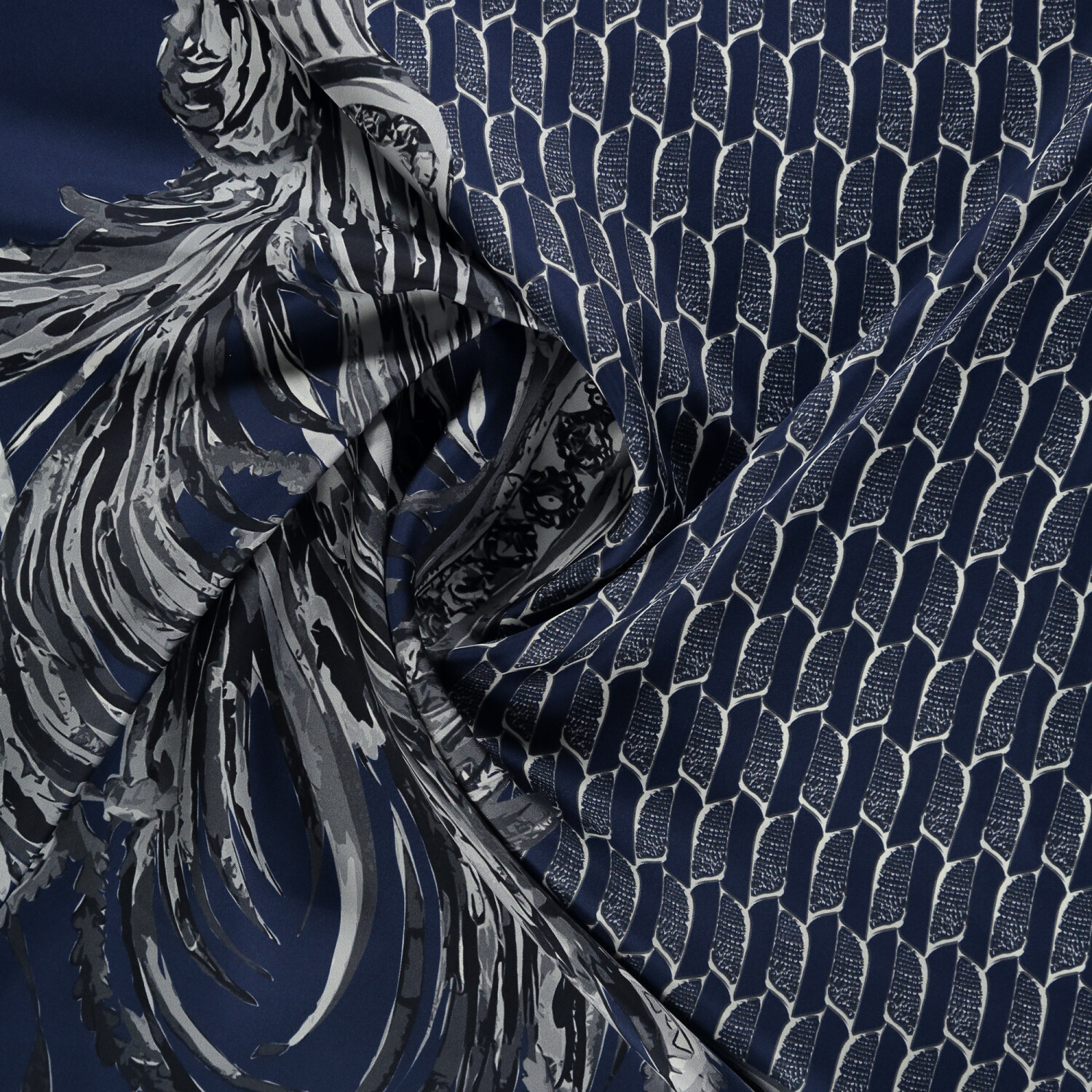 Sciarpa quadrata in seta twill con motivo Silenzio Dorato blu navy - 2