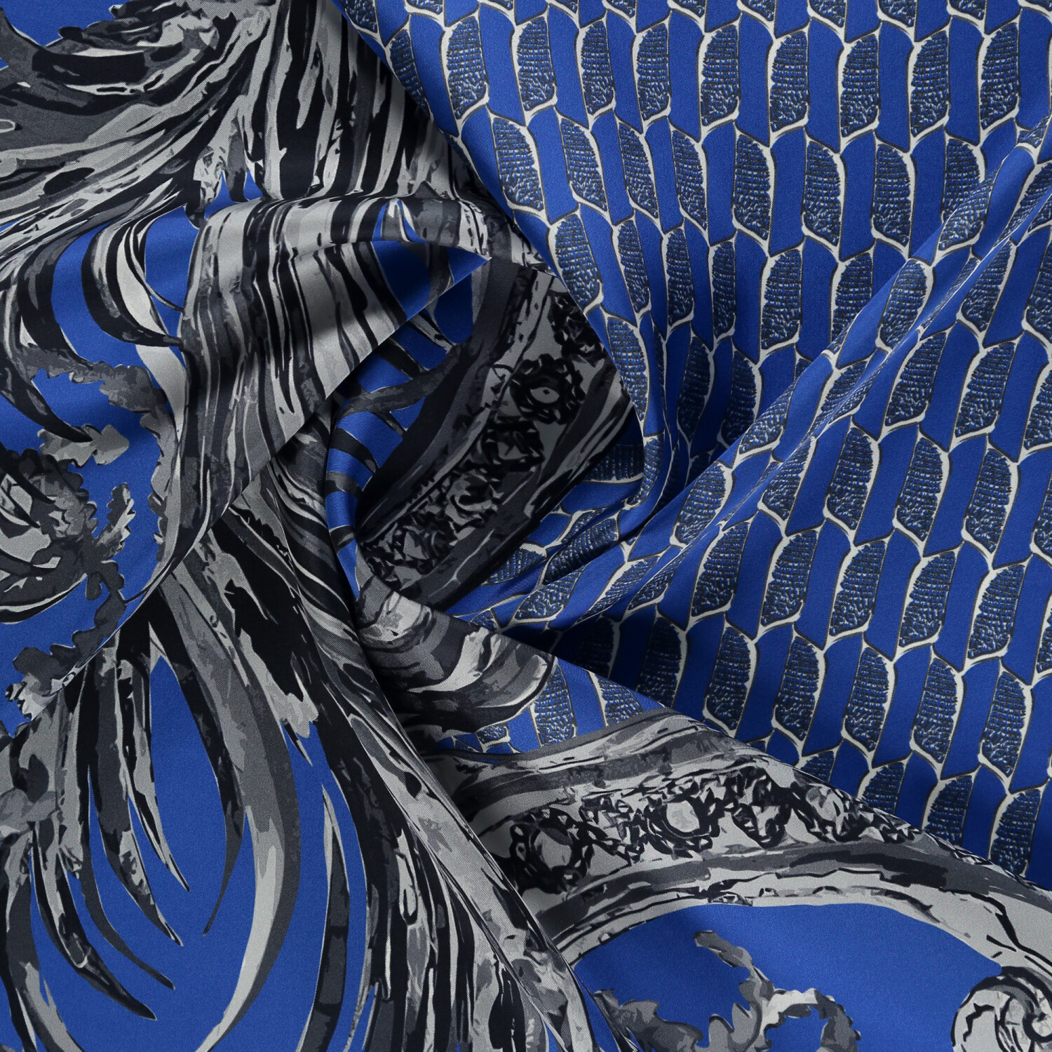 Sciarpa quadrata in seta twill con motivo Silenzio Dorato blu - 2