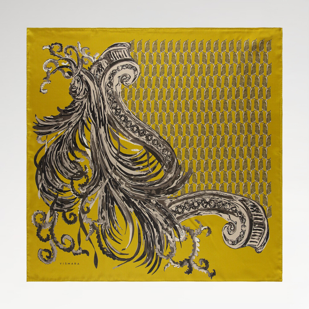 Sciarpa quadrata in seta twill con motivo Silenzio Dorato gialla