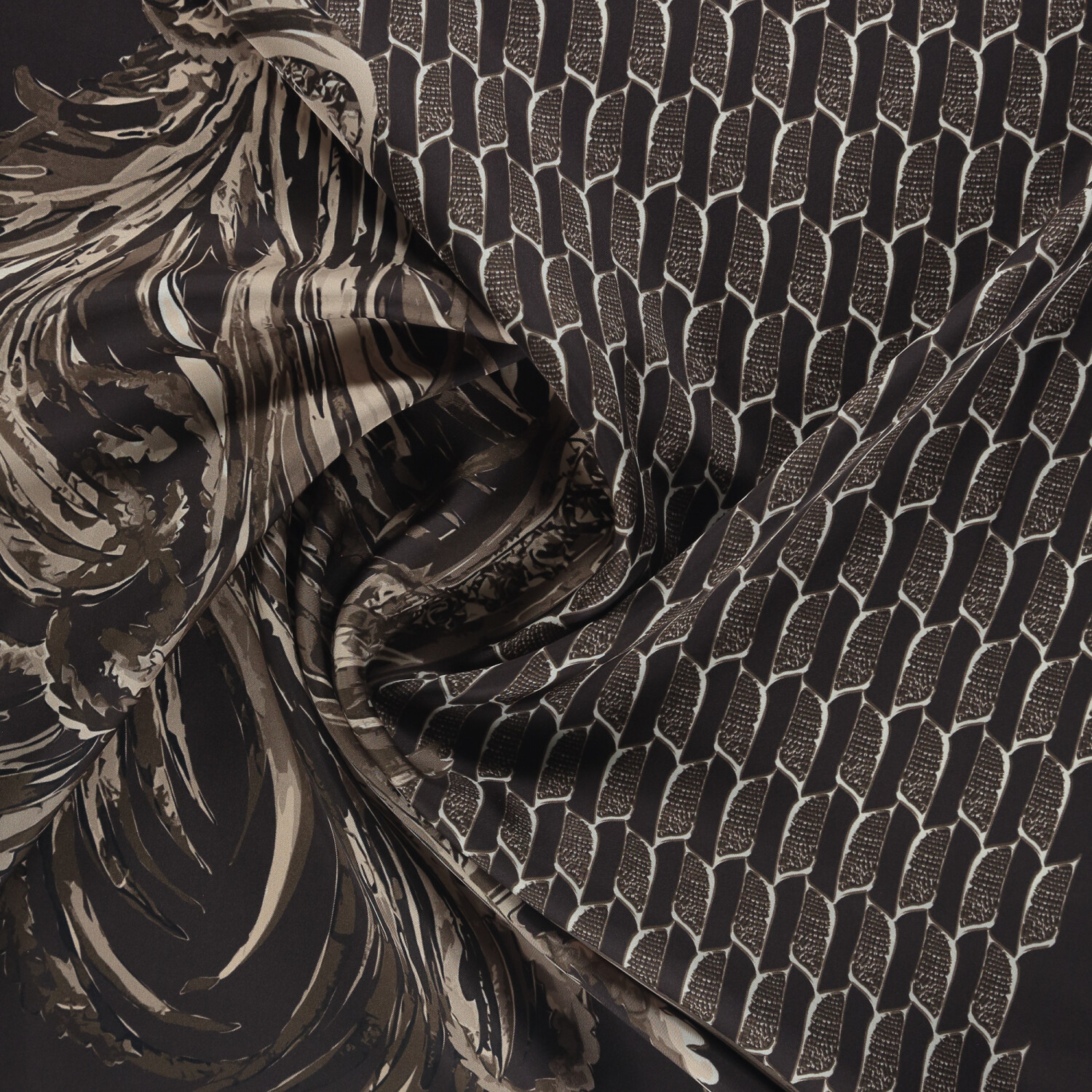 Sciarpa quadrata in seta twill con motivo Silenzio Dorato marrone - 2