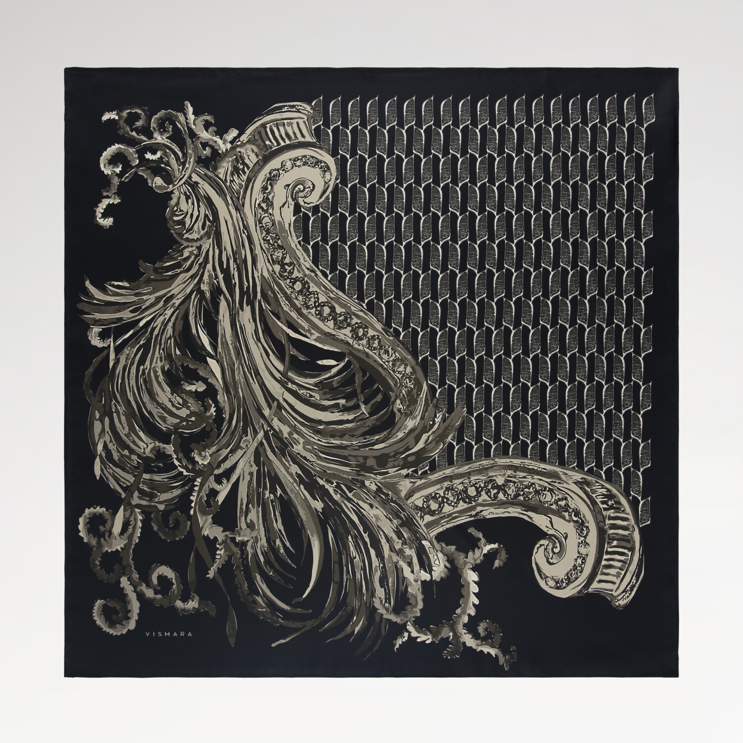 Sciarpa quadrata in seta twill con motivo Silenzio Dorato nera - 1