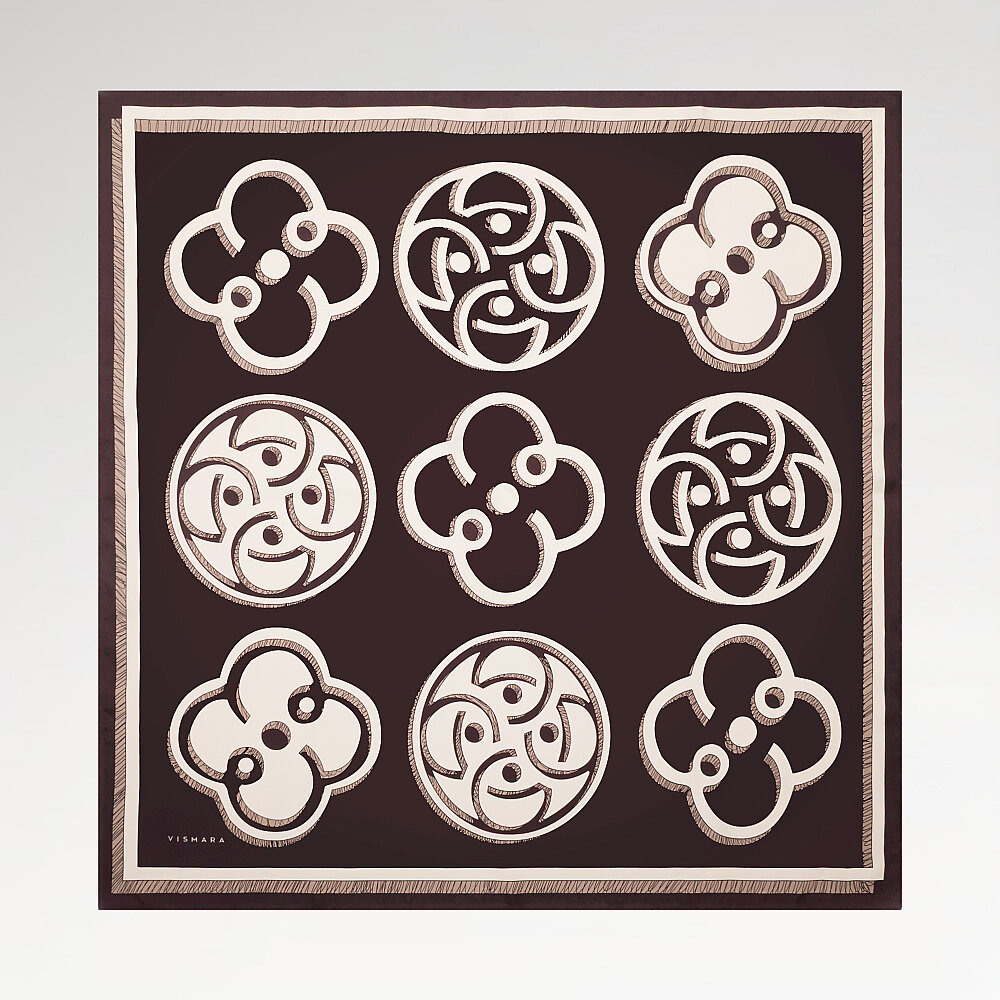 Sciarpa quadrata in twill di seta con monogramma Vismara color caffè - 1