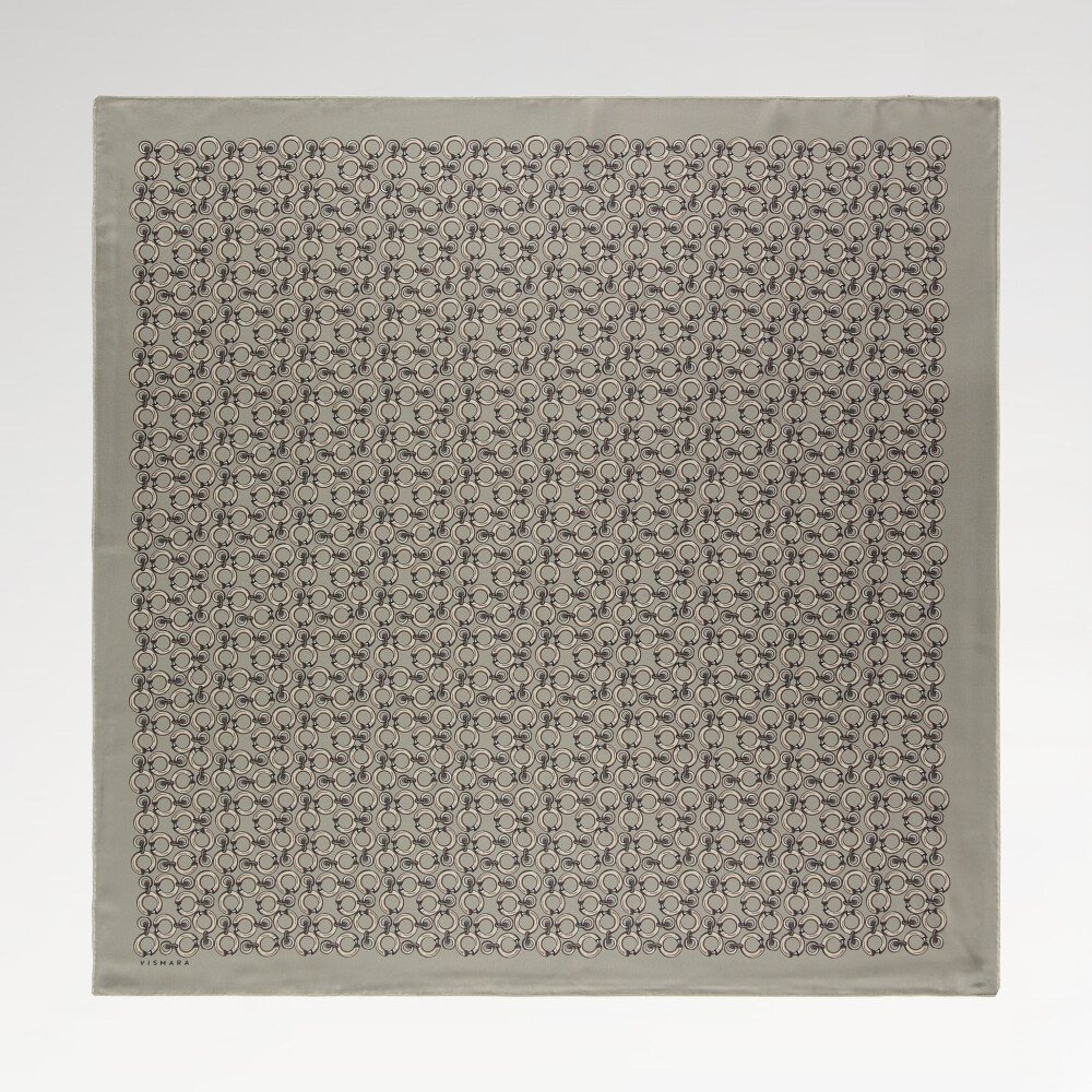 Sciarpa quadrata in twill di seta con motivo a catena ad anello beige