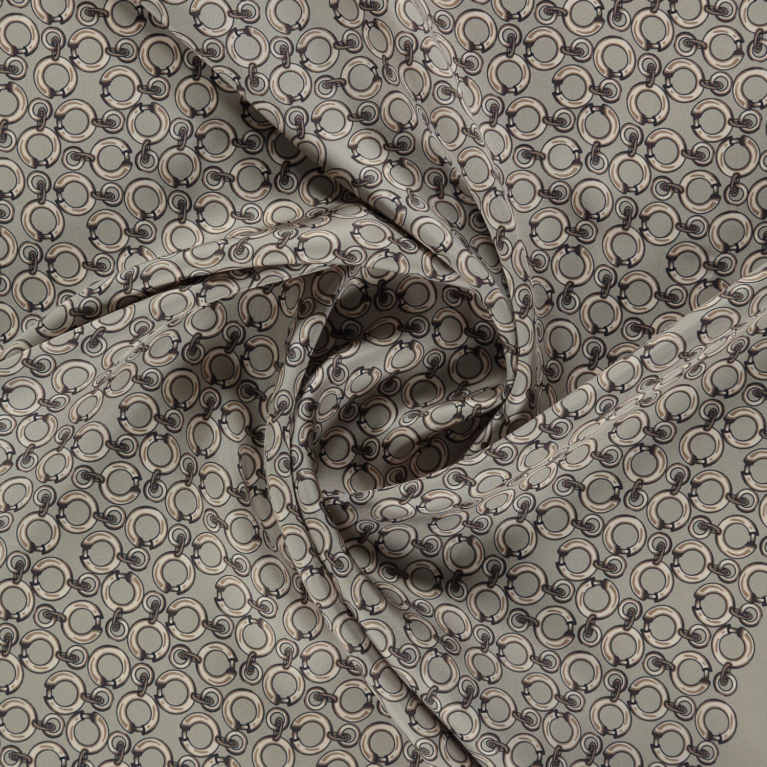 Sciarpa quadrata in twill di seta con motivo a catena ad anello beige - 2