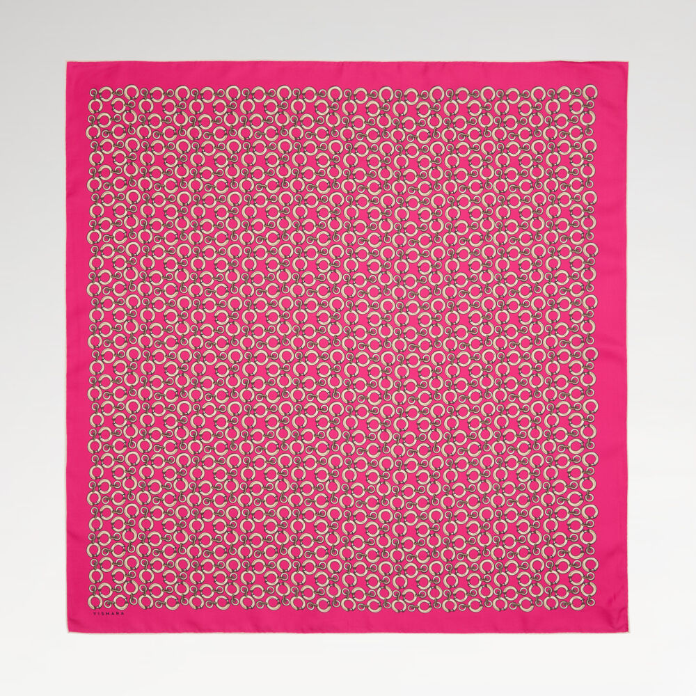 Sciarpa quadrata in twill di seta con motivo a catena ad anello fucsia