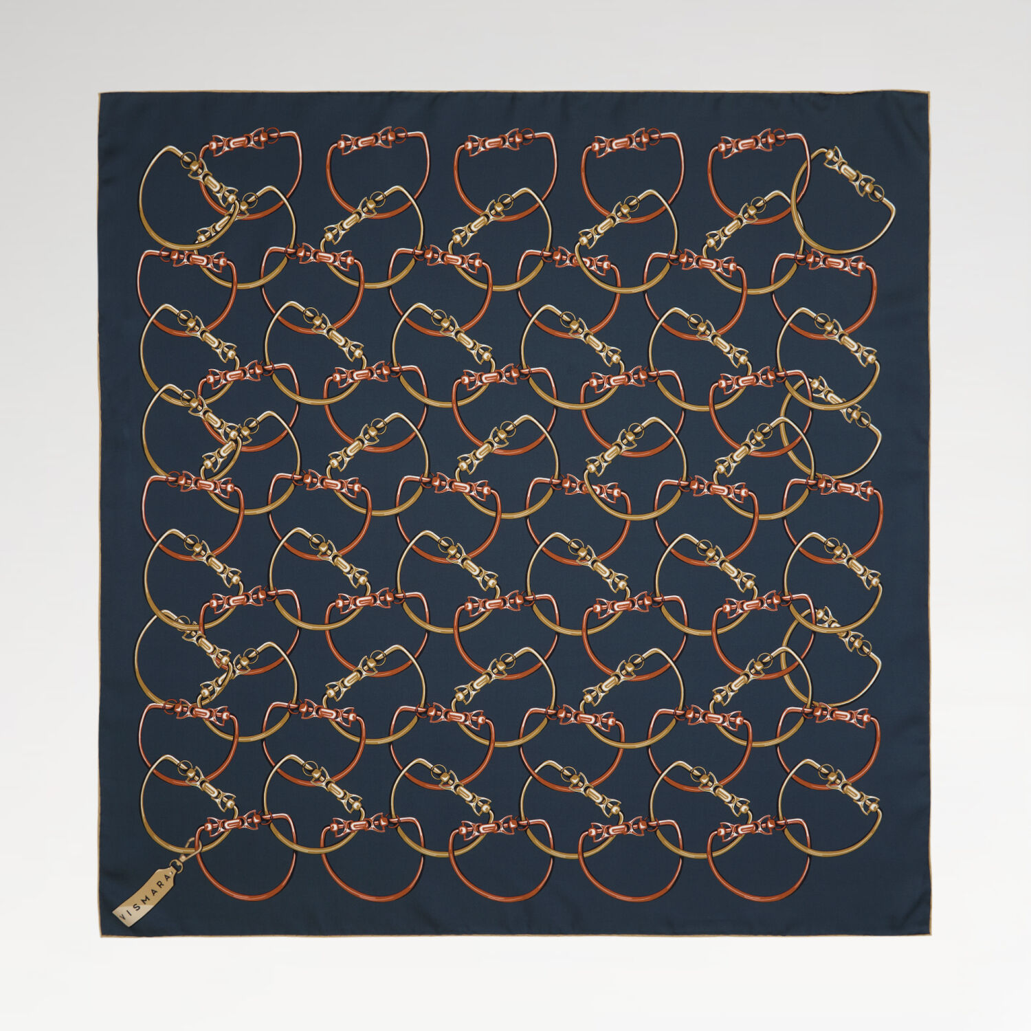 Sciarpa quadrata in twill di seta con motivo a catena blu petrolio - 1