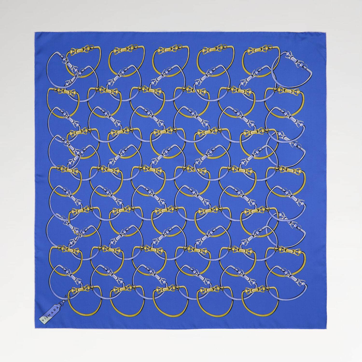 Sciarpa quadrata in twill di seta con motivo a catena blu Sassonia - 1
