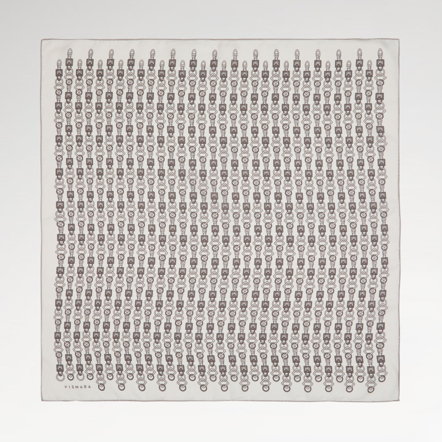 Krem Zincir Motif Desenli Twill İpek Eşarp - 1