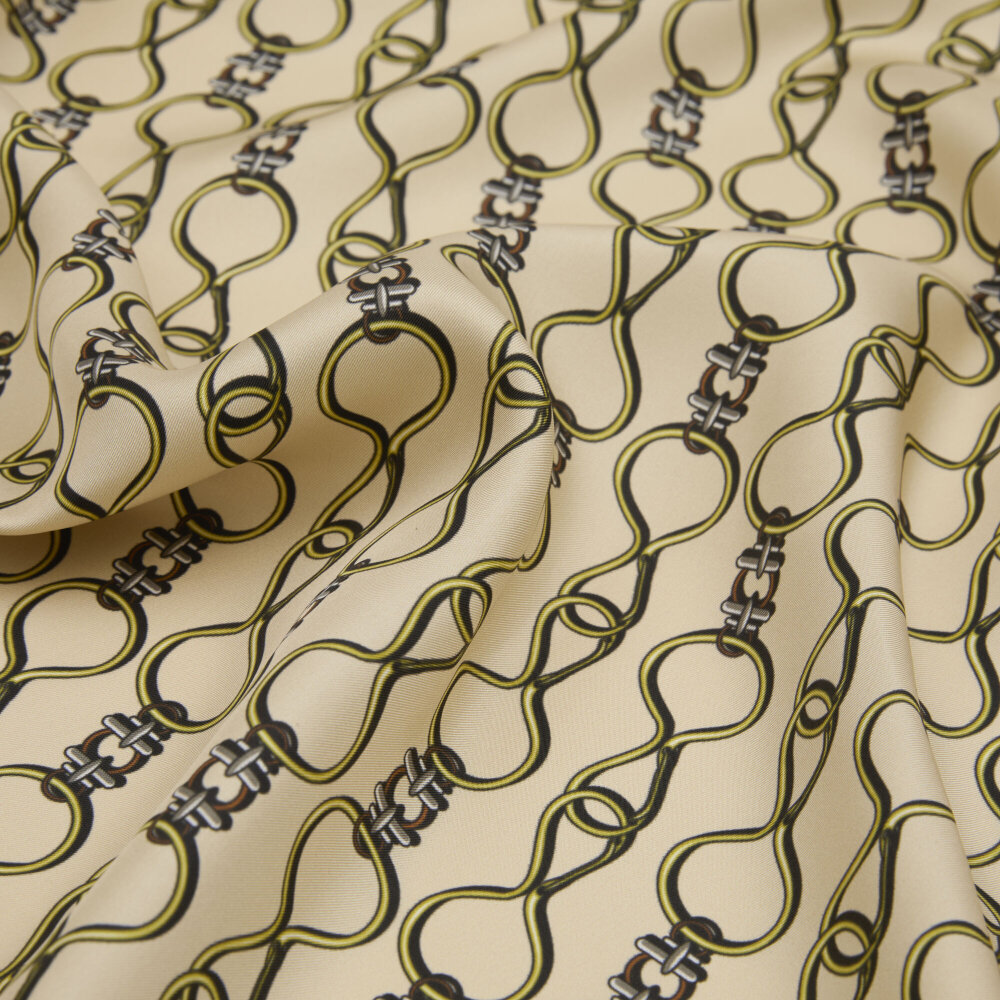 Sciarpa quadrata in twill di seta con motivo a catena verde oliva - 2