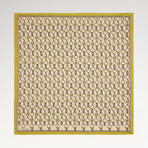 Sciarpa quadrata in twill di seta con motivo a catena verde oliva