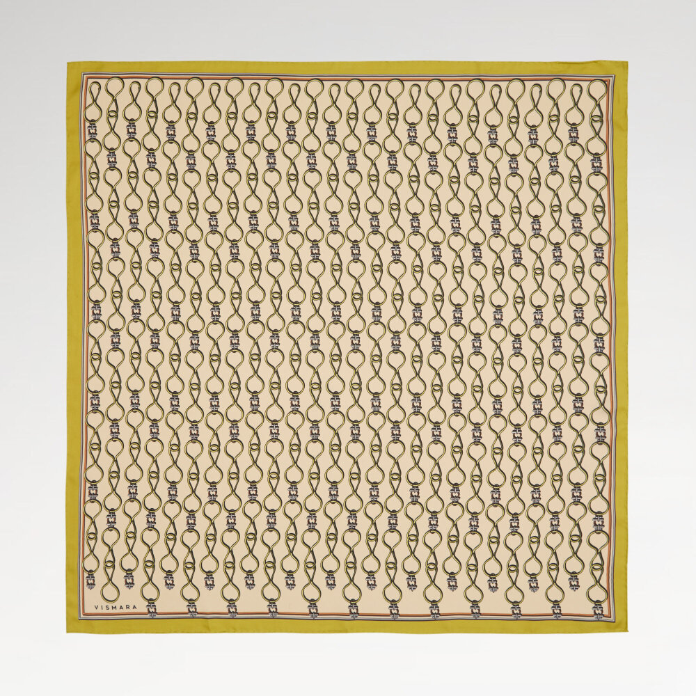 Sciarpa quadrata in twill di seta con motivo a catena verde oliva - 1