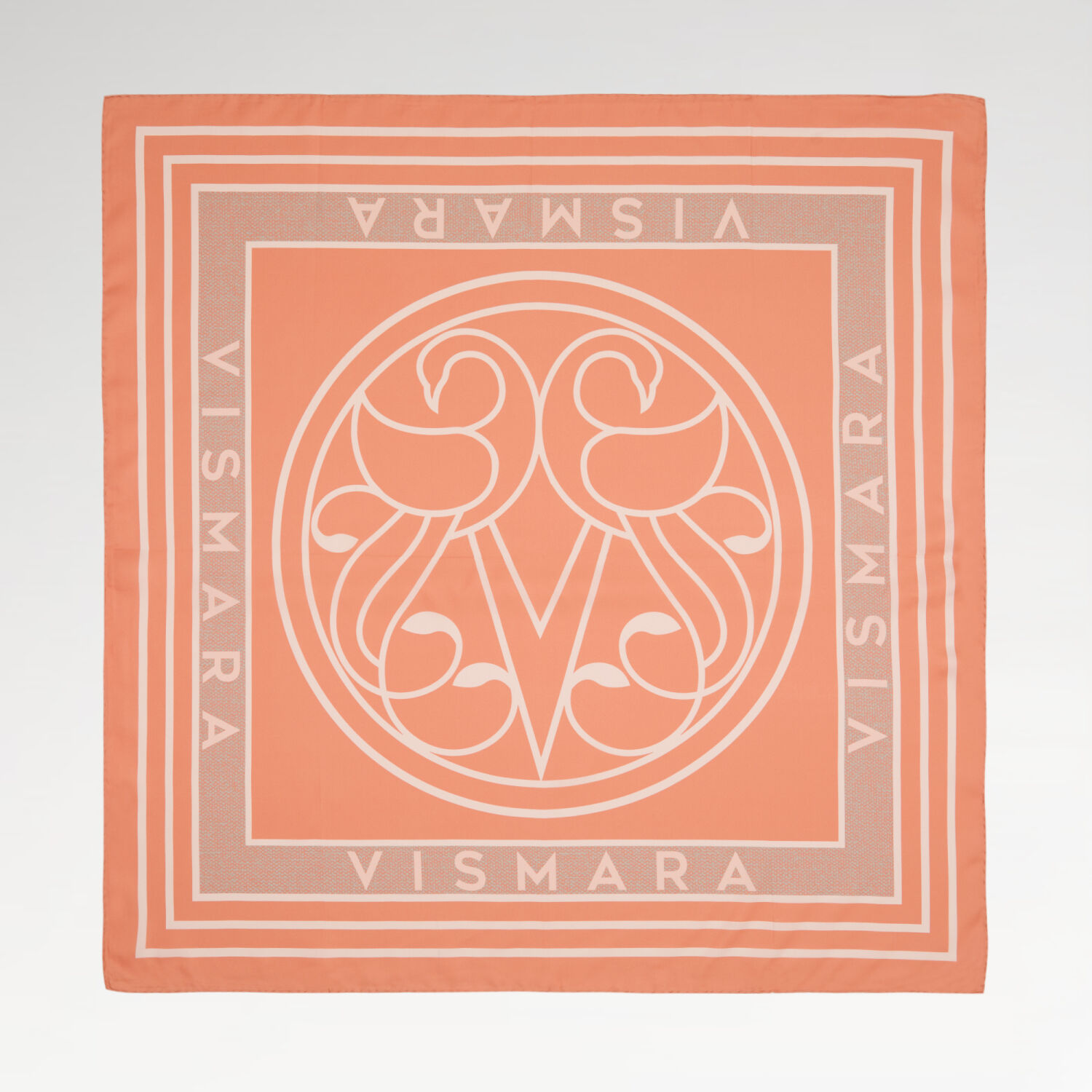 Sciarpa quadrata in twill di seta con motivo a cigno Vismara color salmone - 1