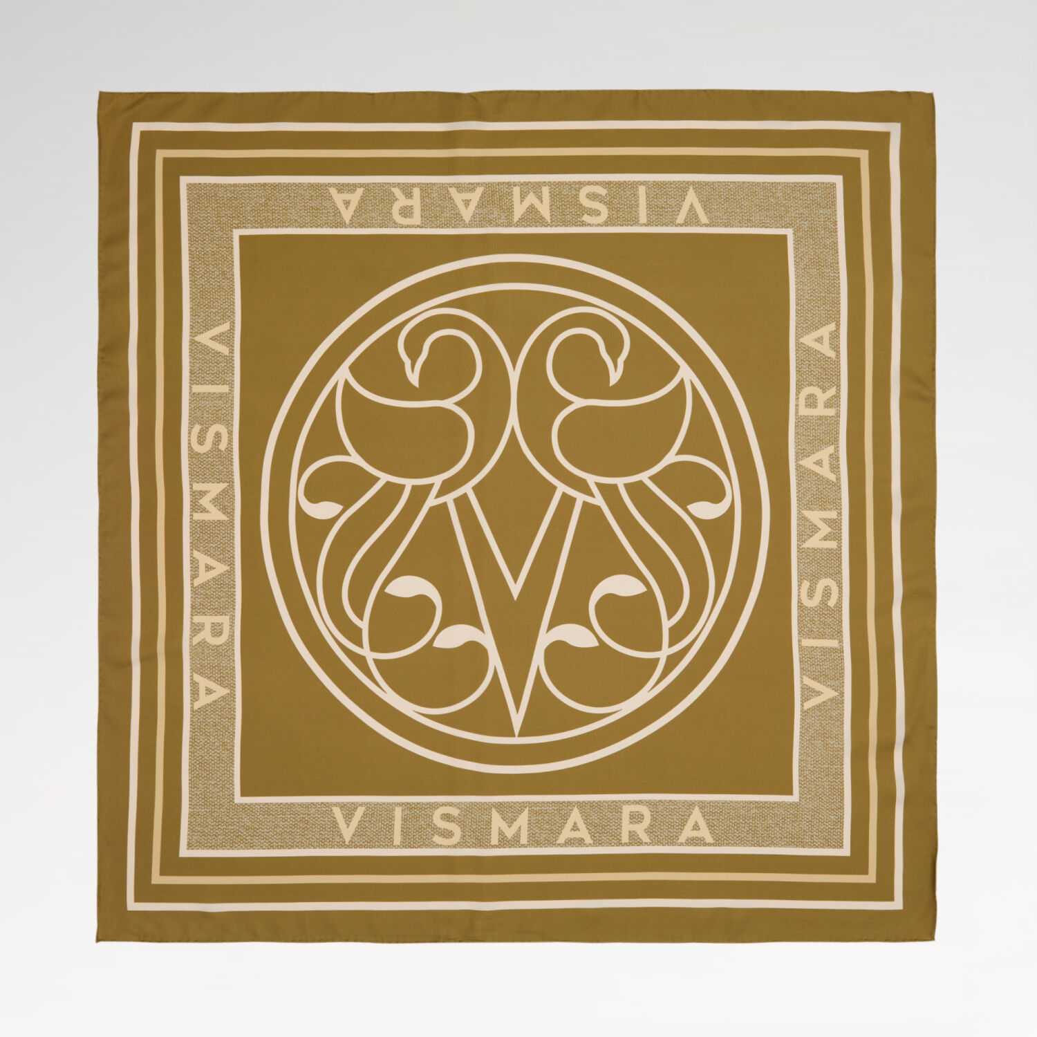 Sciarpa quadrata in twill di seta con motivo a cigno Vismara color senape - 1