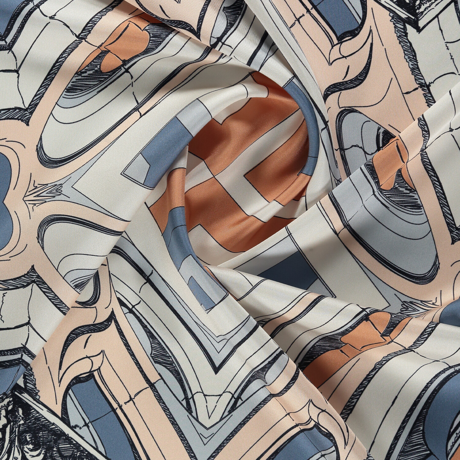 Sciarpa quadrata in twill di seta con motivo a colonne lineari indaco - 2