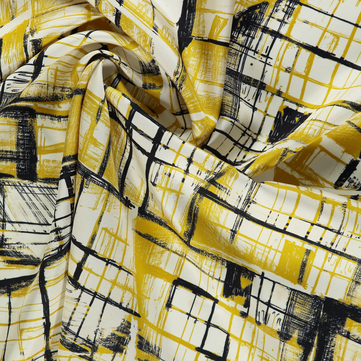 Sciarpa quadrata in twill di seta con motivo a contorni gialli - 2