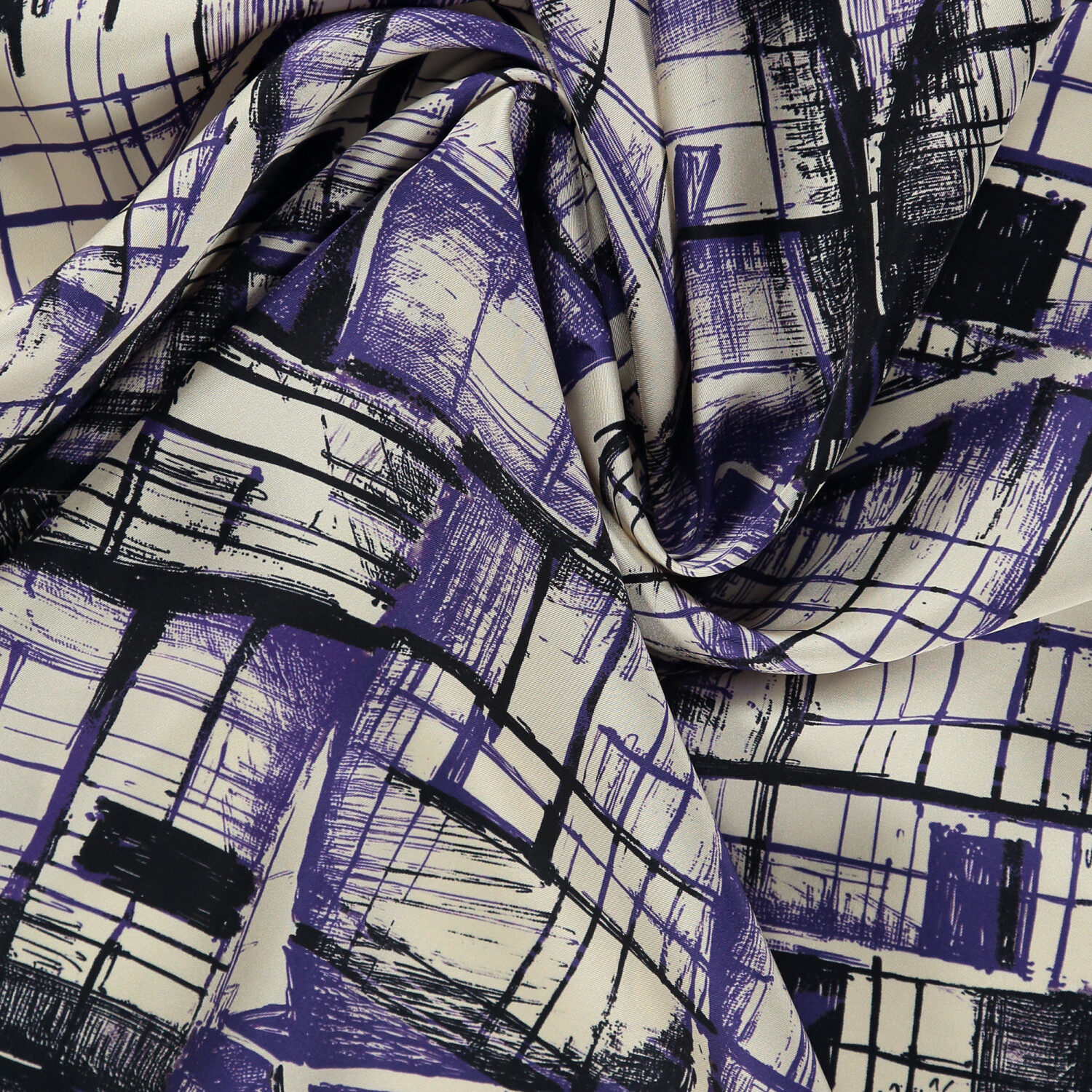 Sciarpa quadrata in twill di seta con motivo a contorni viola - 2