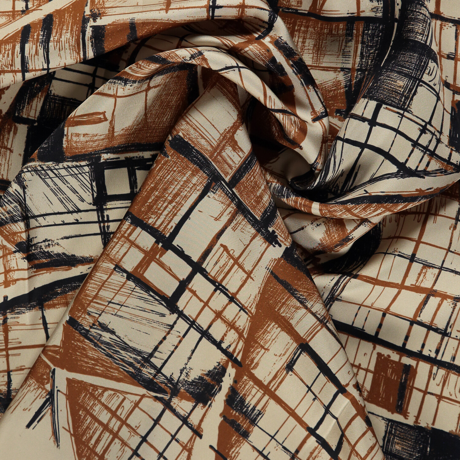 Sciarpa quadrata in twill di seta con motivo a contorno marrone - 2