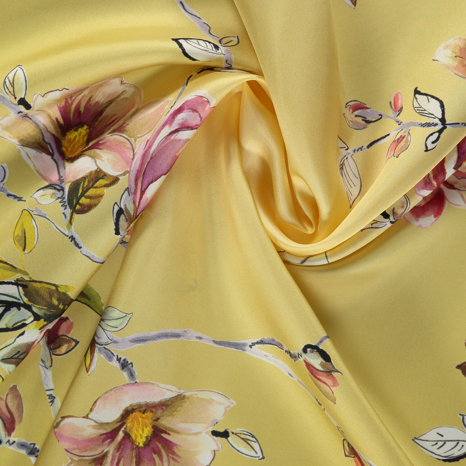 Sciarpa quadrata in twill di seta con motivo a fiori di magnolia gialla - 2