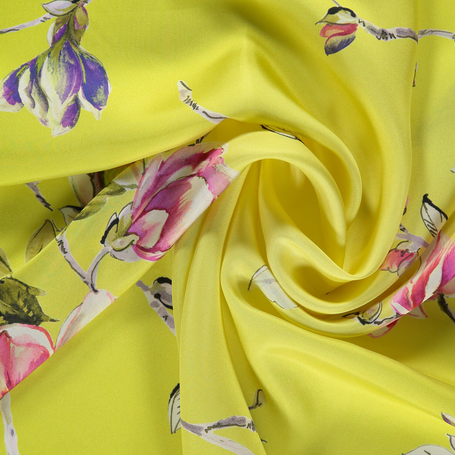 Sciarpa quadrata in twill di seta con motivo a fiori di magnolia giallo limone - 2