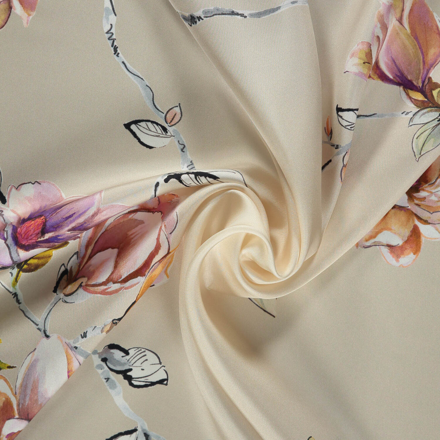Sciarpa quadrata in twill di seta con motivo a fiori di magnolia in pietra - 2