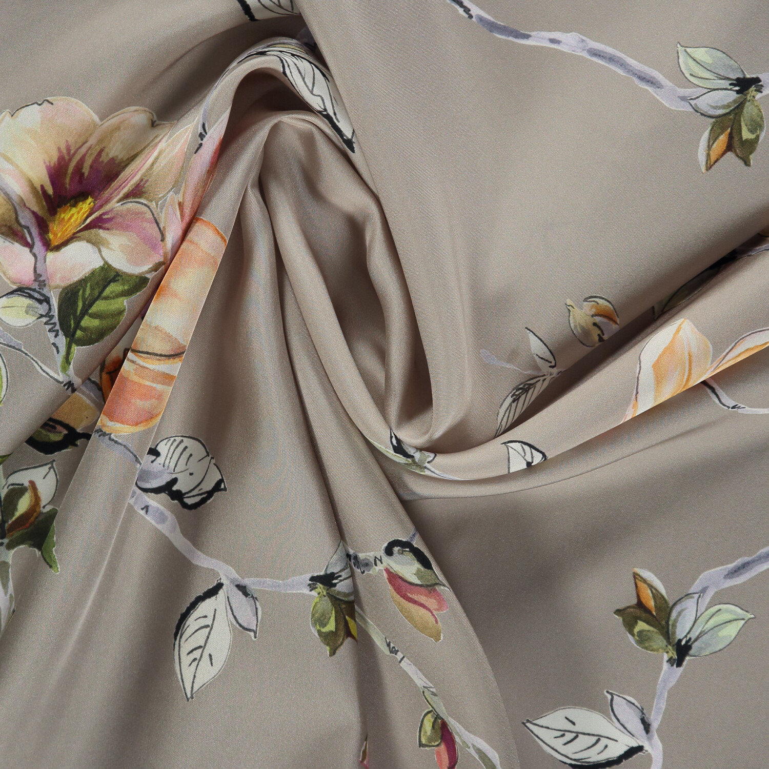 Sciarpa quadrata in twill di seta con motivo a fiori di magnolia in visone - 2