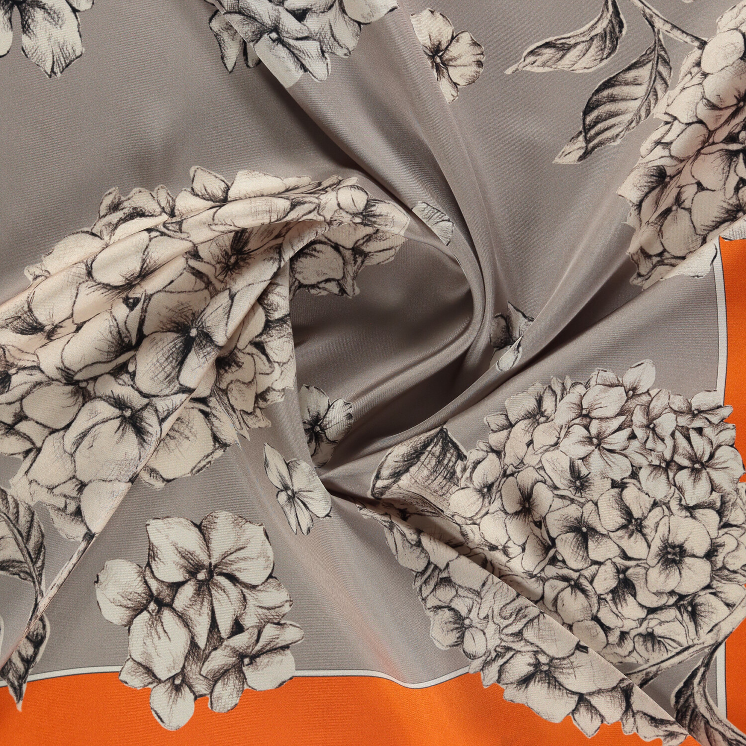 Sciarpa quadrata in twill di seta con motivo a fiori di ortensia arancione - 2