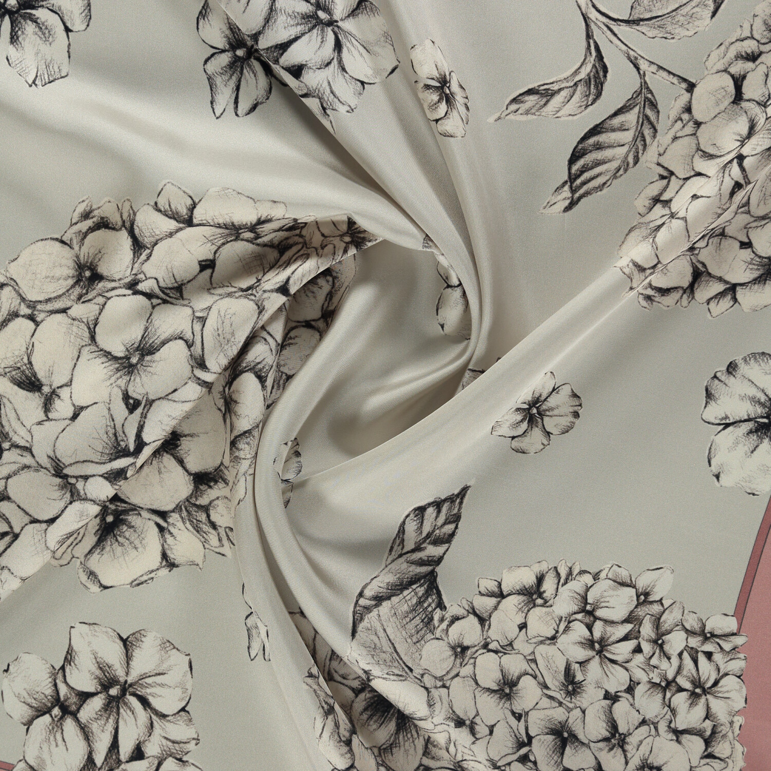 Sciarpa quadrata in twill di seta con motivo a fiori di ortensia cipria - 2