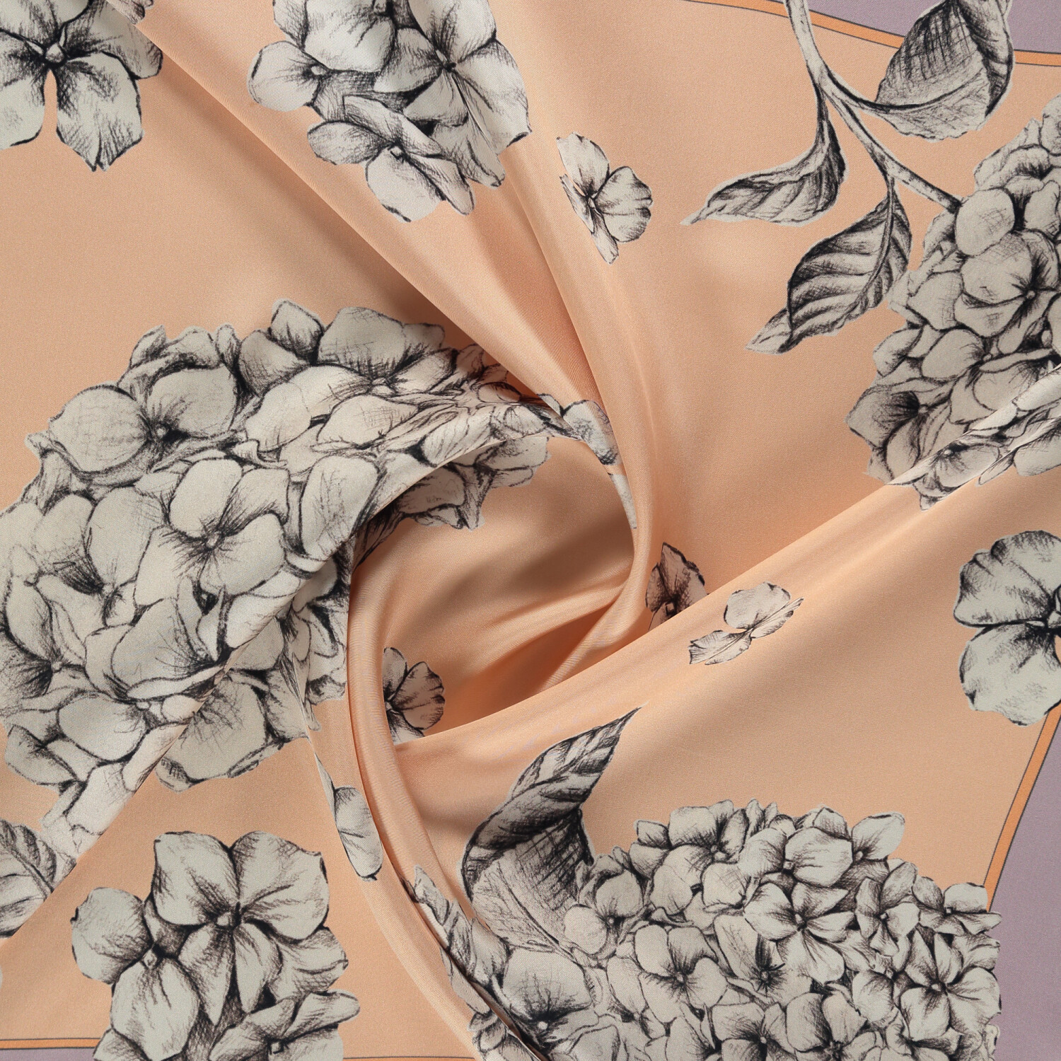 Sciarpa quadrata in twill di seta con motivo a fiori di ortensia lilla - 2