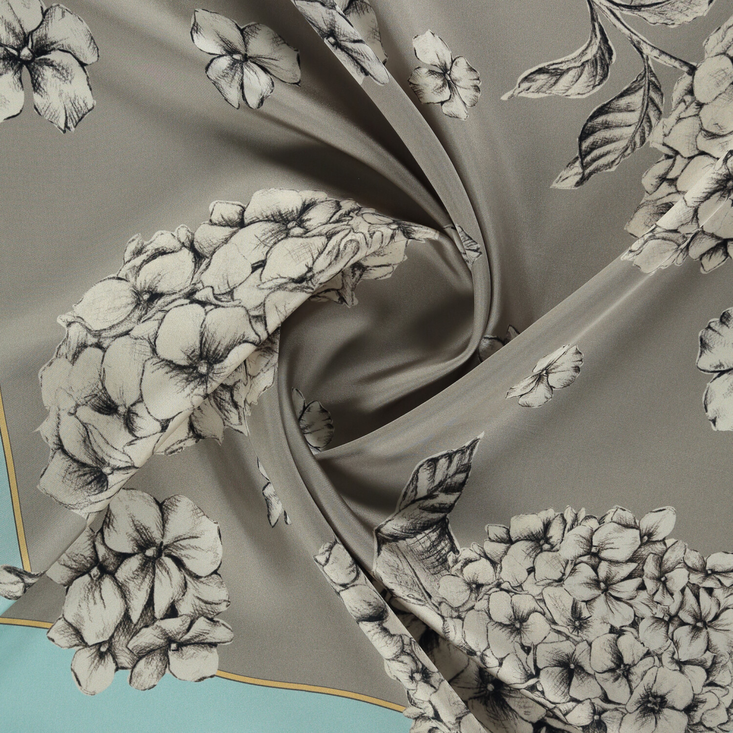 Sciarpa quadrata in twill di seta con motivo a fiori di ortensia turchese - 2
