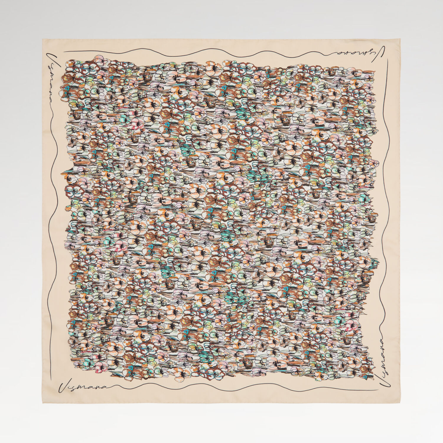 Sciarpa quadrata in twill di seta con motivo a fiori primaverili beige - 1