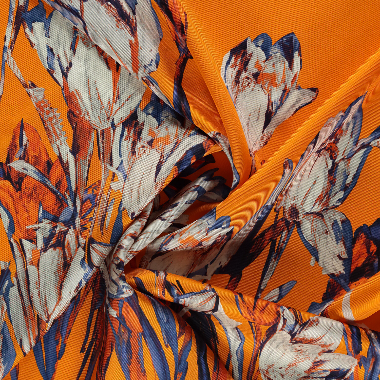 Sciarpa quadrata in twill di seta con motivo a giardino di tulipani arancioni - 2