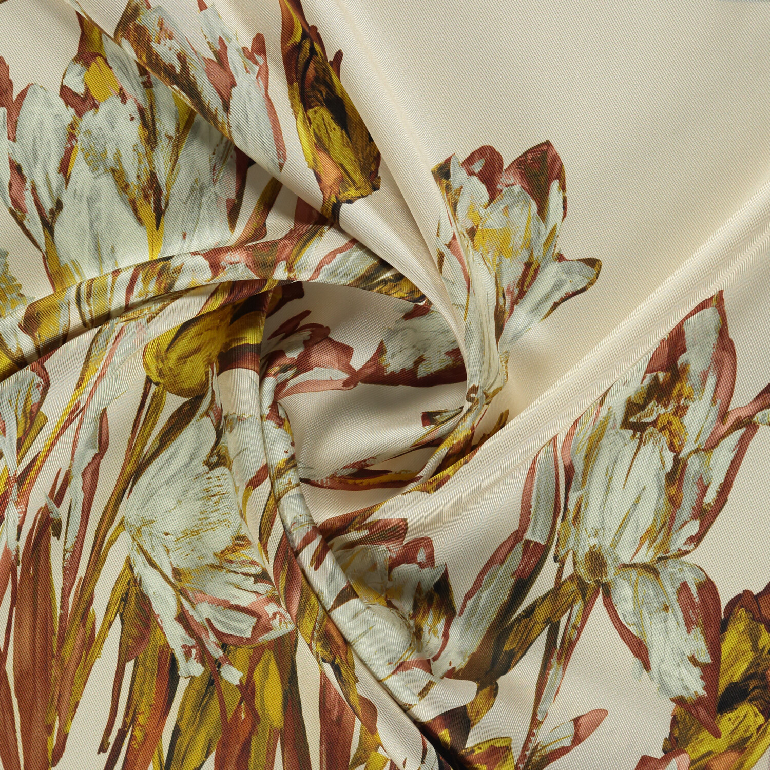 Sciarpa quadrata in twill di seta con motivo a giardino di tulipani beige - 2