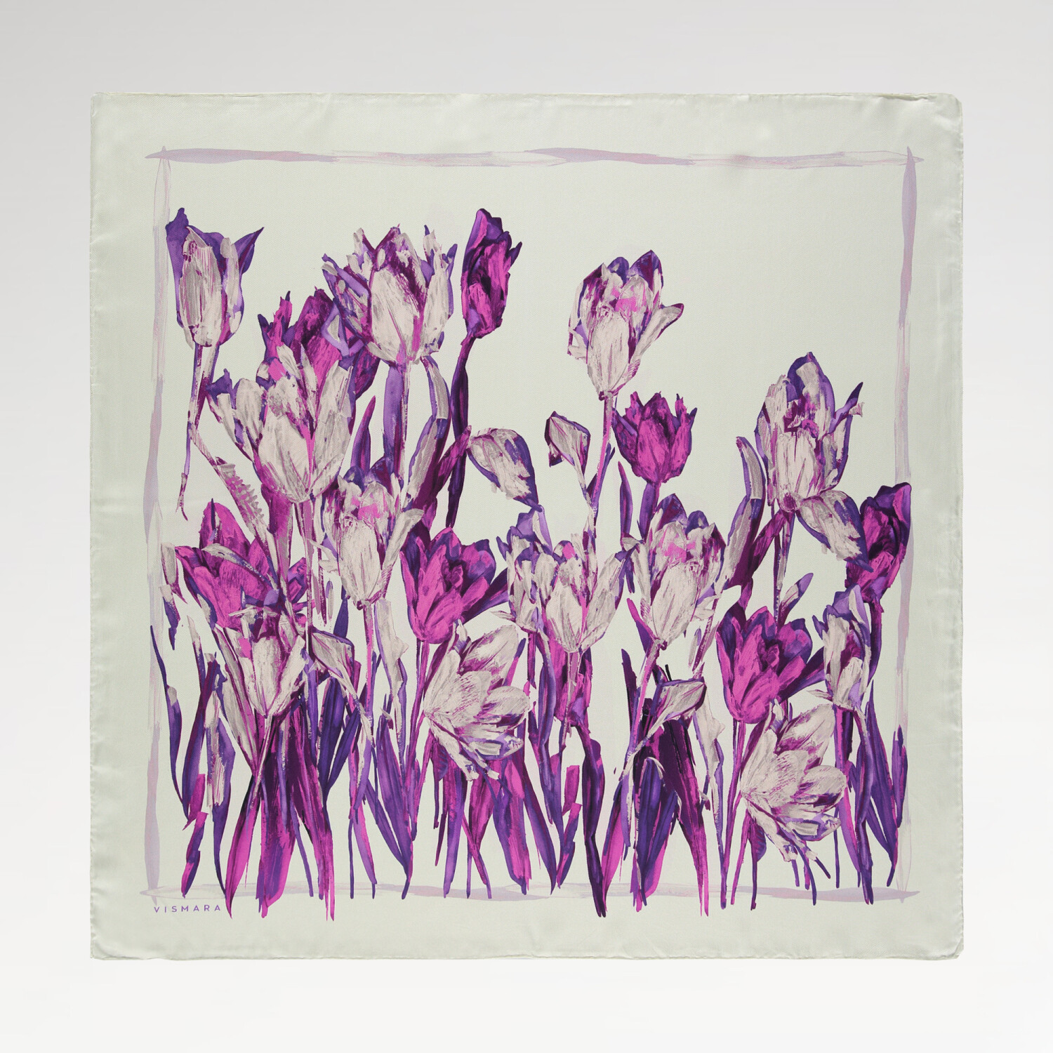 Sciarpa quadrata in twill di seta con motivo a giardino di tulipani bianchi - 1