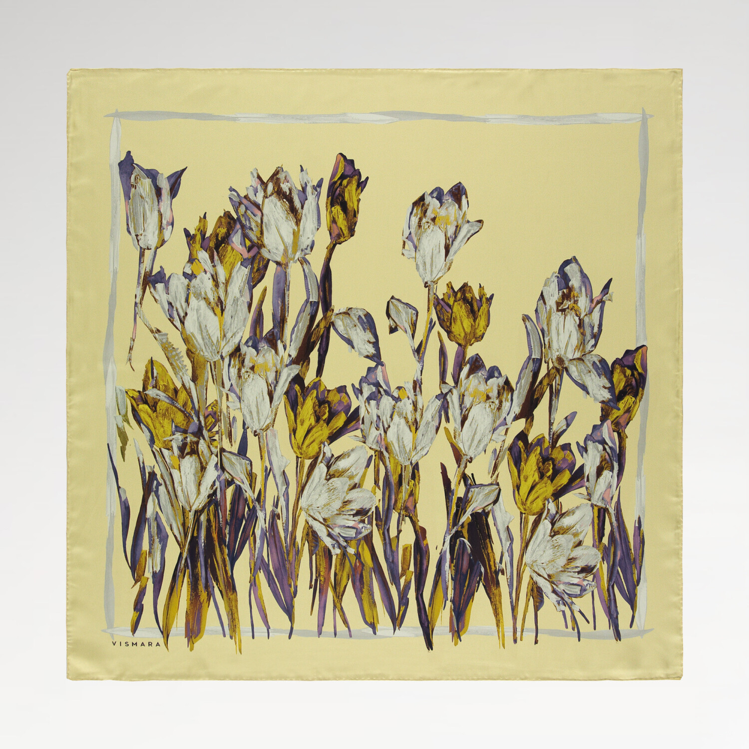 Sciarpa quadrata in twill di seta con motivo a giardino di tulipani gialli - 1