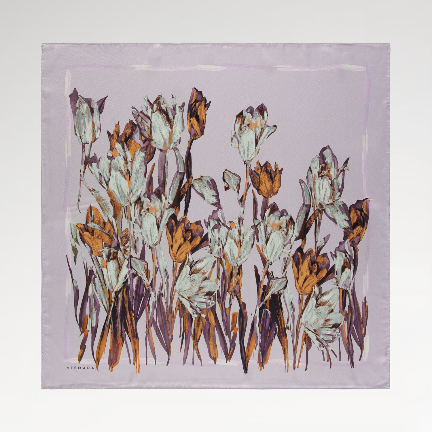 Sciarpa quadrata in twill di seta con motivo a giardino di tulipani lilla - 1
