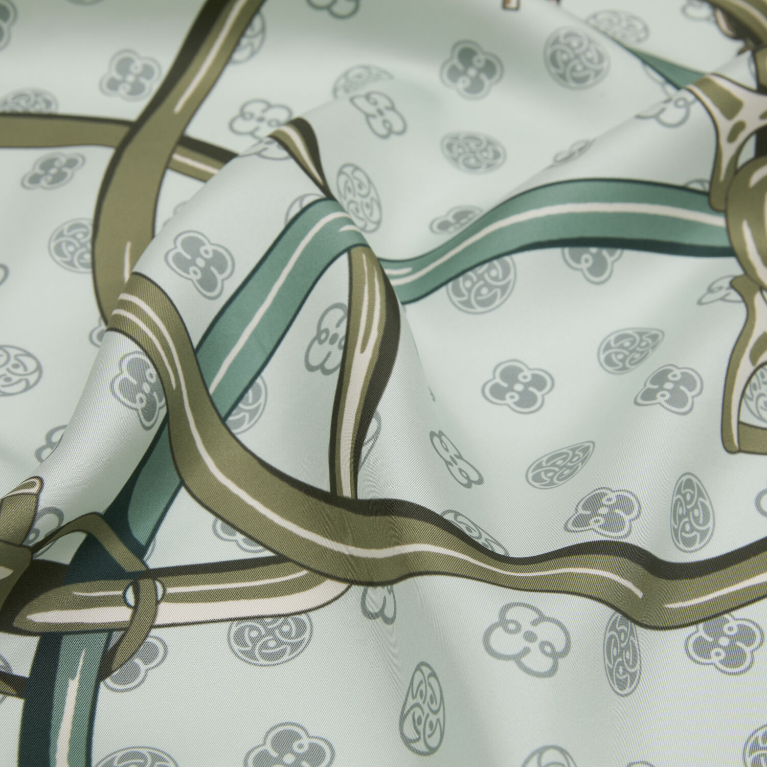 Sciarpa quadrata in twill di seta con motivo a imbracatura Vismara color menta - 2