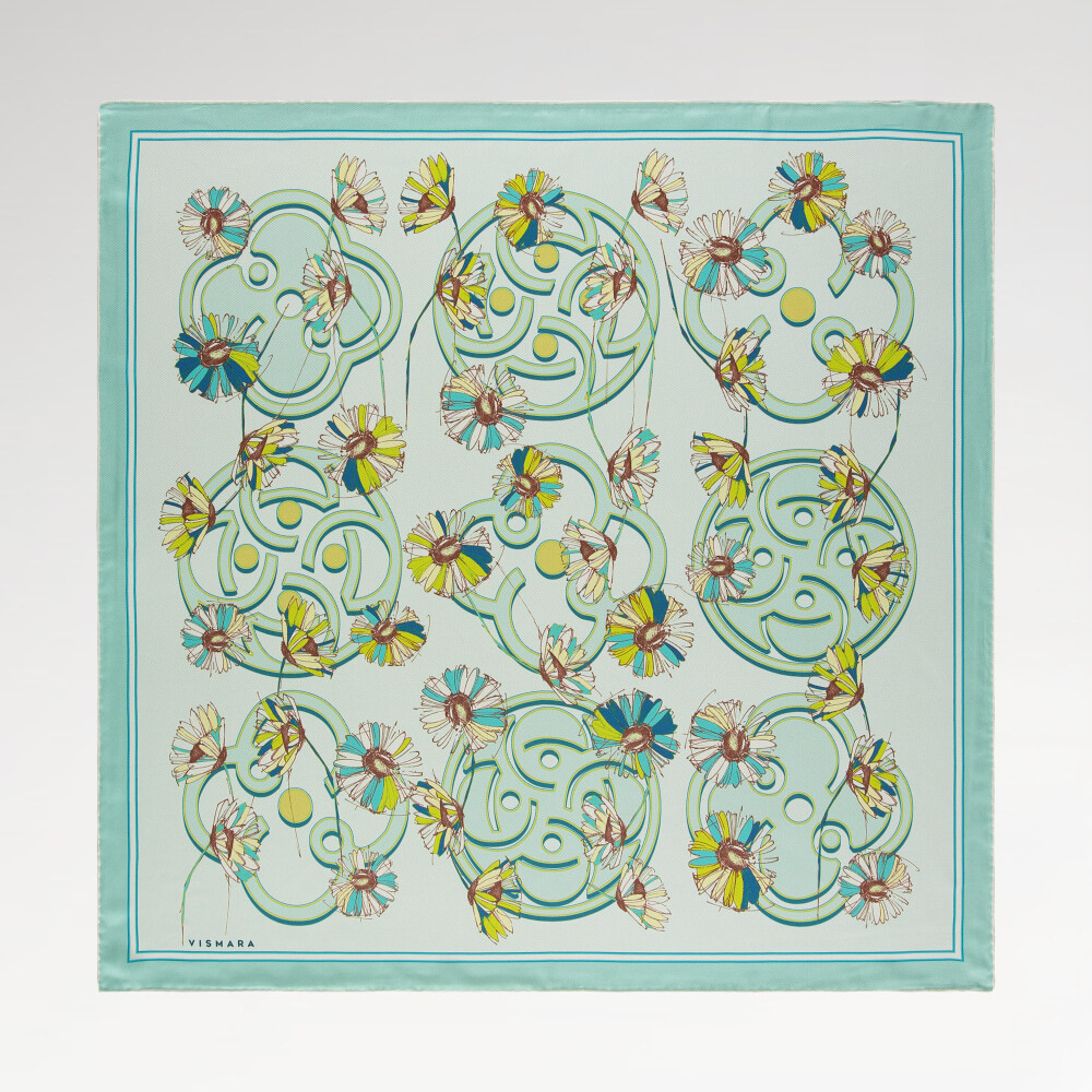 Sciarpa quadrata in twill di seta con motivo a margherita menta