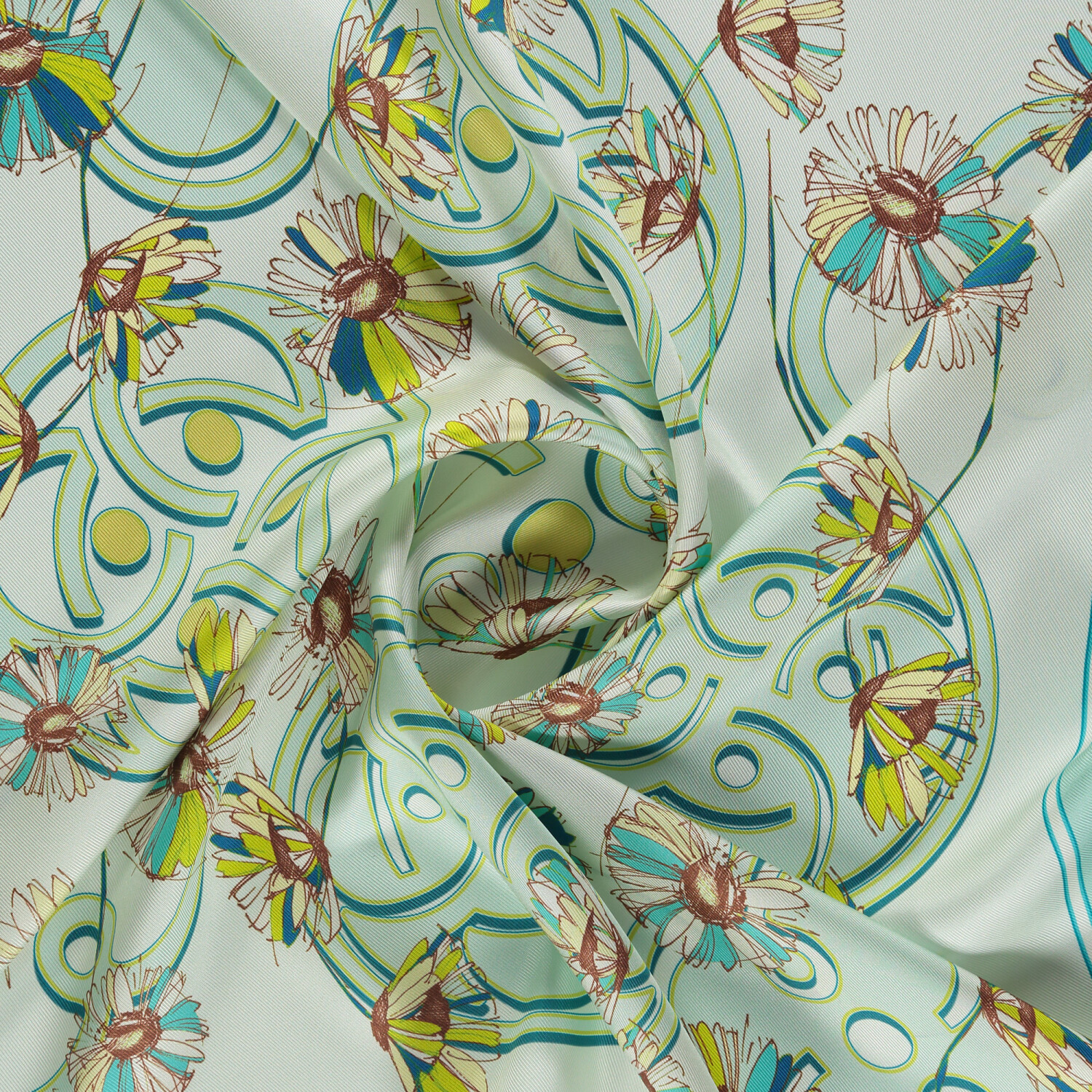 Sciarpa quadrata in twill di seta con motivo a margherita menta - 2