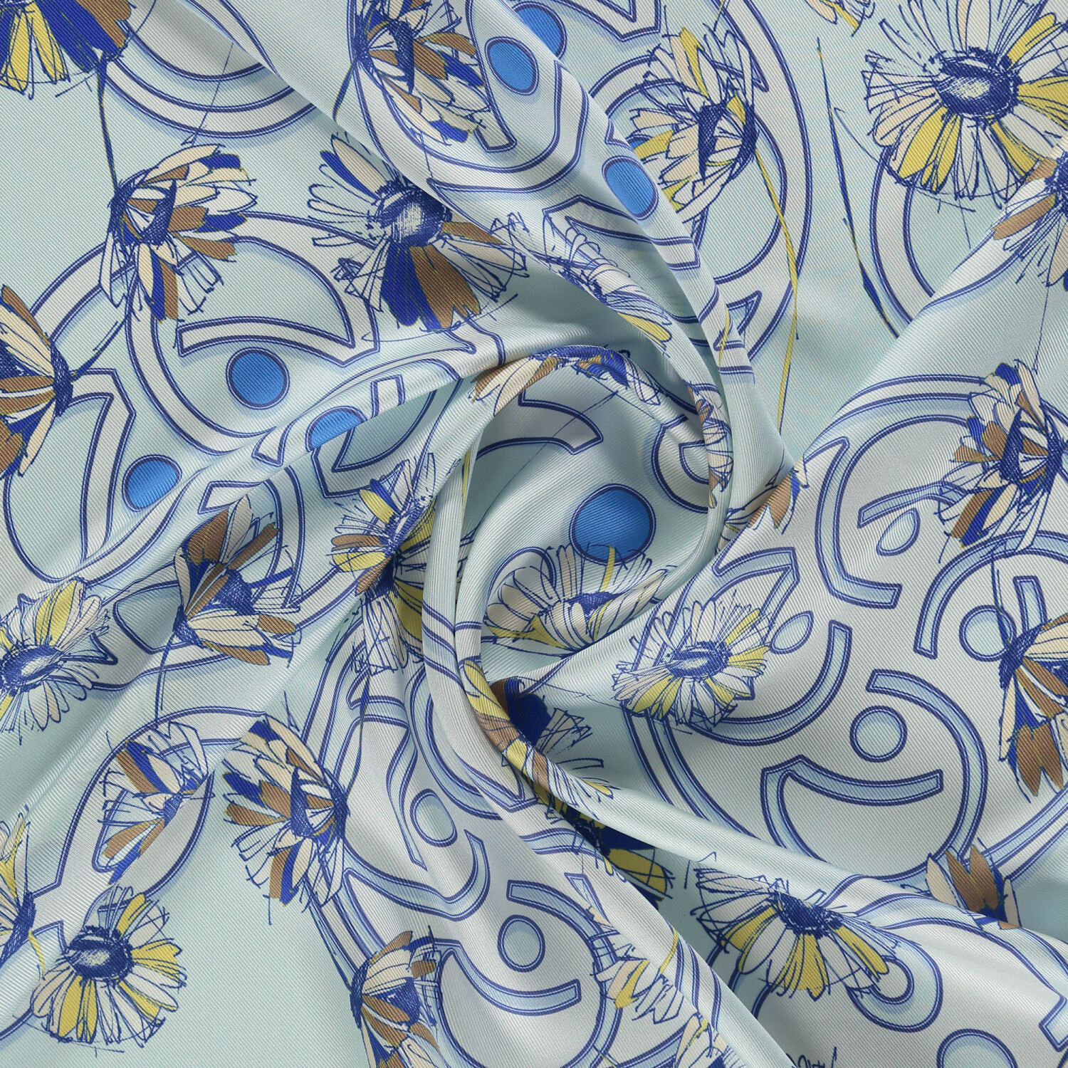 Sciarpa quadrata in twill di seta con motivo a margherita turchese - 2