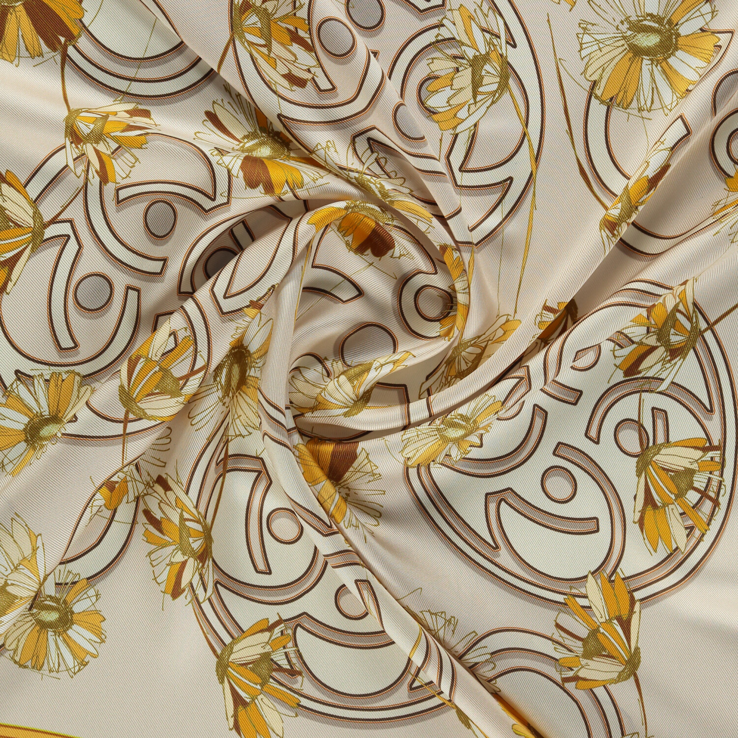 Sciarpa quadrata in twill di seta con motivo a margherite beige - 2