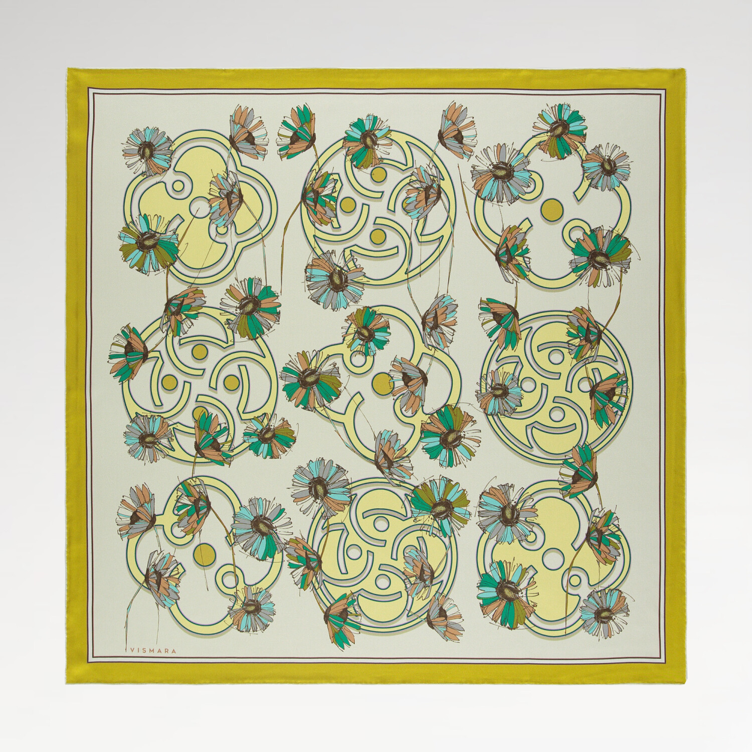 Sciarpa quadrata in twill di seta con motivo a margherite verdi - 1