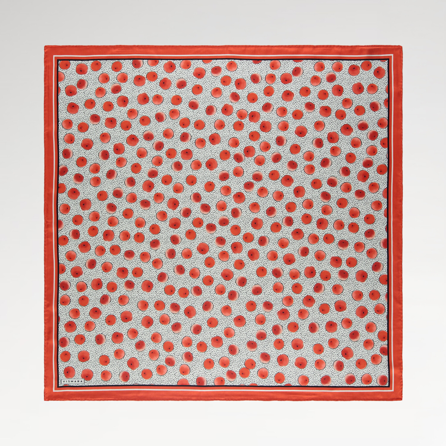 Sciarpa quadrata in twill di seta con motivo a pois artistici color melograno - 1