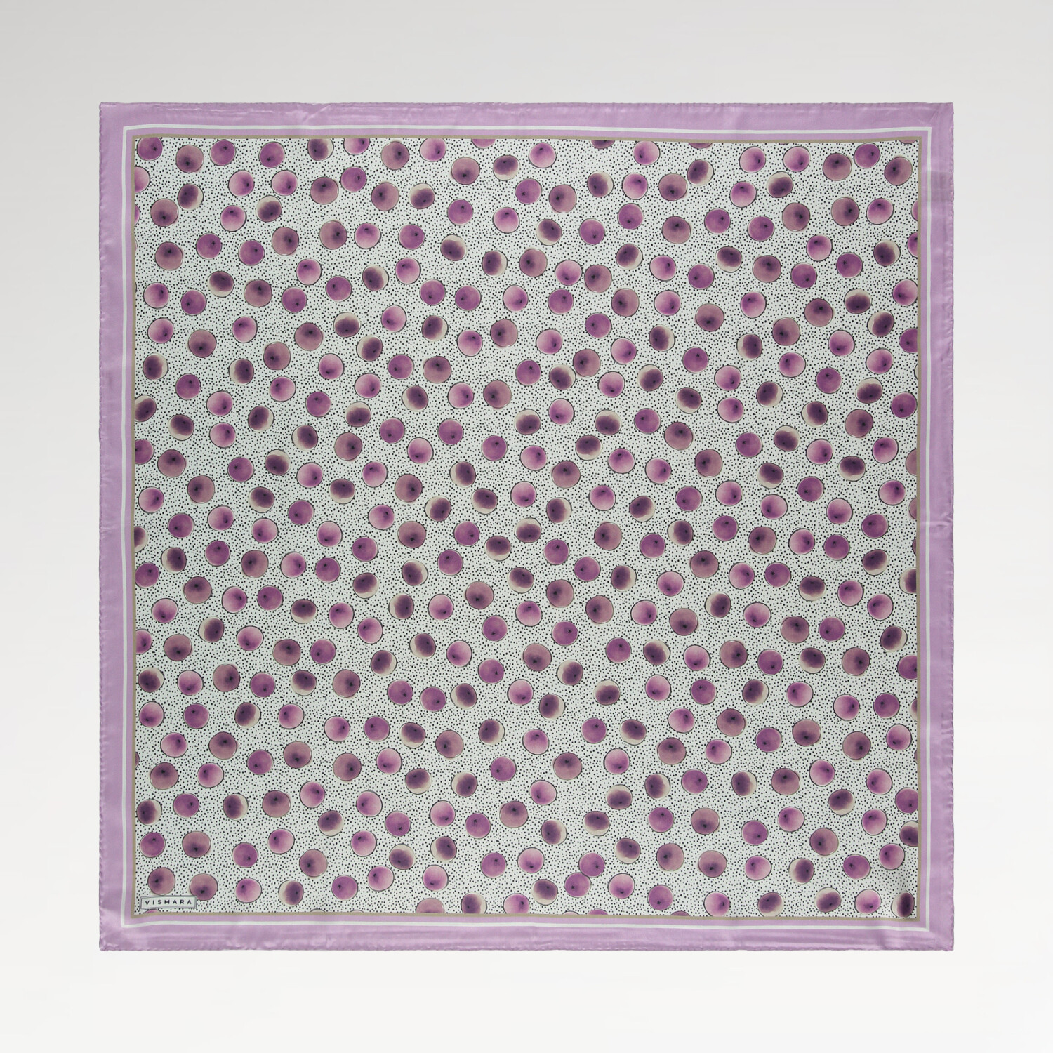 Sciarpa quadrata in twill di seta con motivo a pois artistici lilla - 1