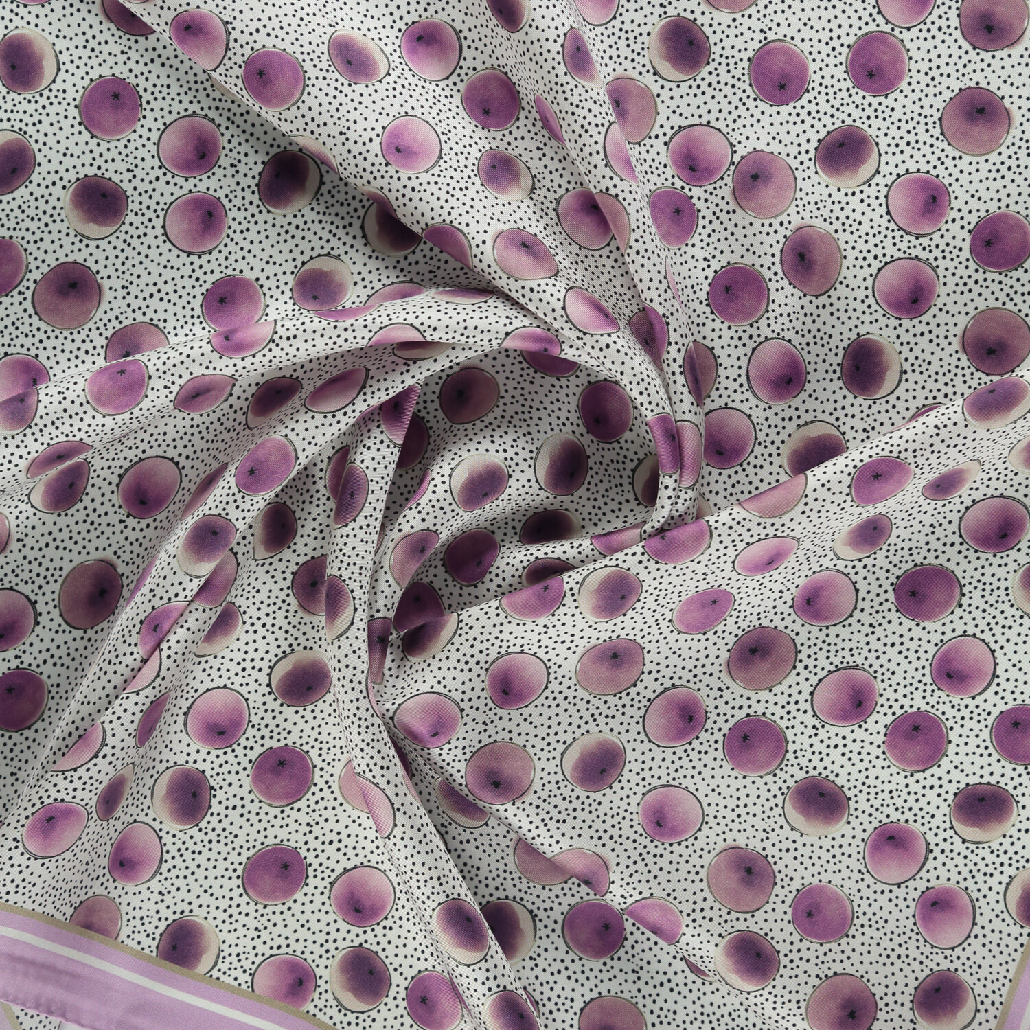 Sciarpa quadrata in twill di seta con motivo a pois artistici lilla - 2